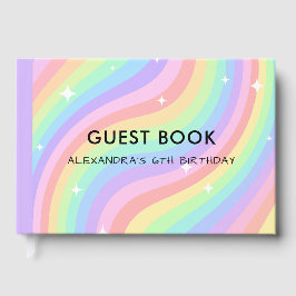 Retro Pastel Regenboog 6de Verjaardagsfeestje Gastenboek