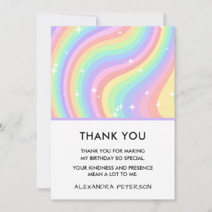 Retro Pastel Regenboog 6e Verjaardag Sterren Bedankkaart