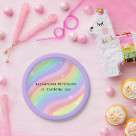 Retro Pastel Regenboog 6e Verjaardagsfeestje Papieren Bordje