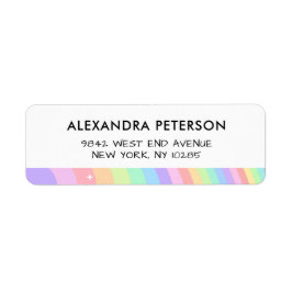 Retro Pastel Regenboog Golfpatroon met Sterren Etiket