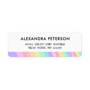 Retro Pastel Regenboog Golfpatroon met Sterren Etiket