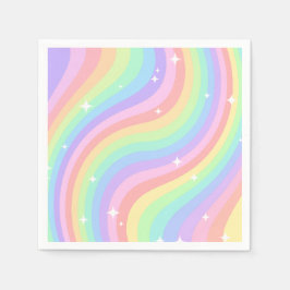 Retro Pastel Regenboog Golfpatroon met Sterren Servet