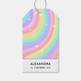 Retro Pastel Regenboog Golfpatroon Sterren Cadeaulabel