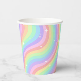 Retro Pastel Regenboog Golvende Sterren 6e verjaar Papieren Bekers
