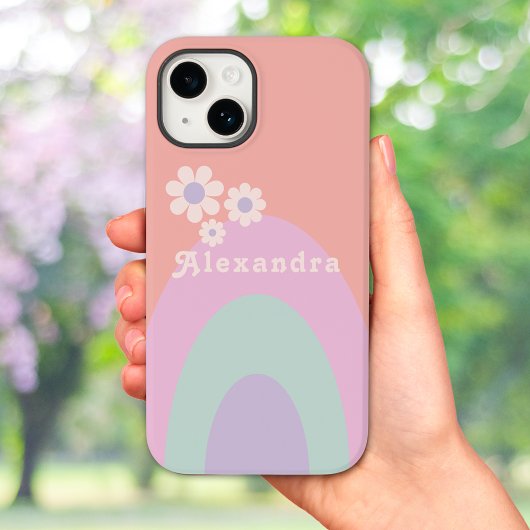 Retro Pastel Regenboog Strepen Bloem Naam Case-Mate iPhone Case