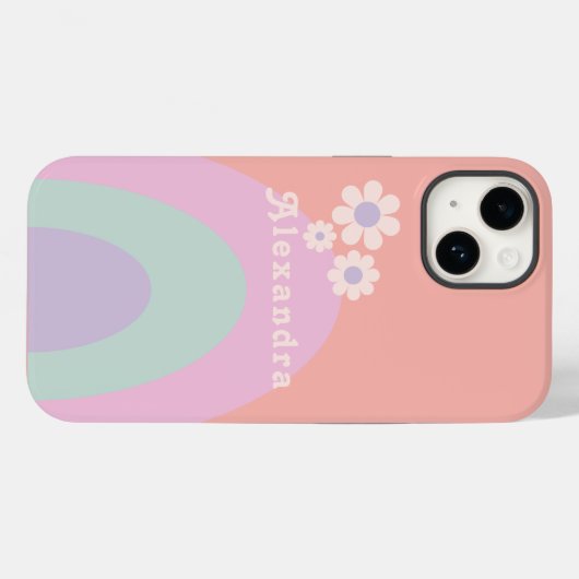 Retro Pastel Regenboog Strepen Bloemen Naam Case-Mate iPhone Case (Achterkant (horizontaal))