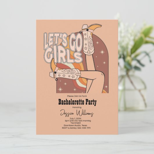 Retro Pastel Rodeo Vrijgezellenfeest Uitnodiging (Staand voorkant)