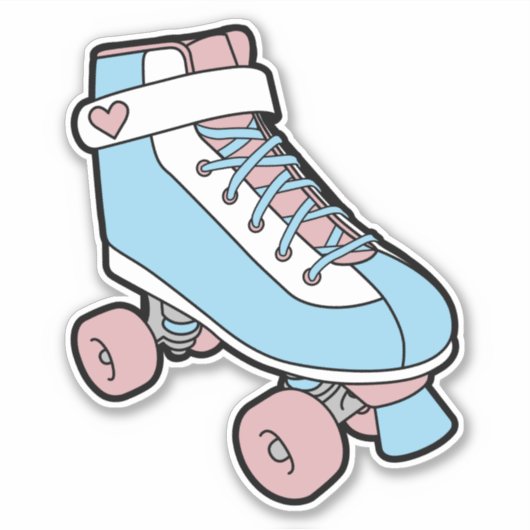 Retro Pastel Roze Blauw Girly Cartoon Roller Schaa Sticker (Voorkant)