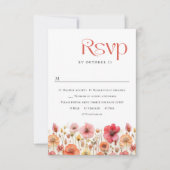 Retro Pastel Roze Boho Wilde Bloemen Bruiloft RSVP Kaartje (Voorkant)