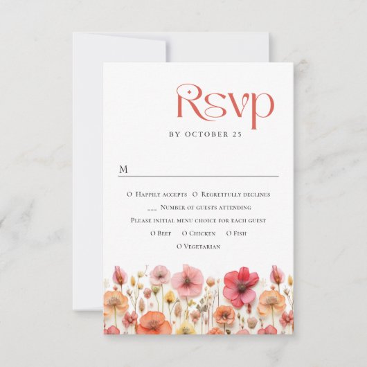 Retro Pastel Roze Boho Wilde Bloemen Bruiloft RSVP Kaartje (Voorkant)