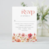 Retro Pastel Roze Boho Wilde Bloemen Bruiloft RSVP Kaartje (Staand voorkant)