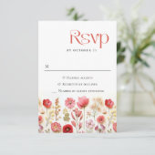 Retro Pastel Roze Boho Wilde Bloemen Bruiloft RSVP Kaartje (Staand voorkant)