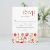 Retro Pastel Roze Boho Wilde Bloemen Bruiloft RSVP Kaartje (Staand voorkant)