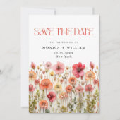 Retro Pastel Roze Boho Wilde Bloemen Bruiloft Save The Date (Voorkant)