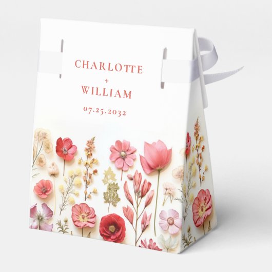 Retro Pastel Roze Boho Wildflower Bruiloft Bedankdoosjes (Achterkant)