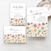 Retro Pastel Roze Boho Wildflower Bruiloft Details Kaart