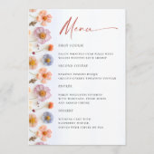 Retro Pastel Roze Boho Wildflower Bruiloft Details Menu (Voorkant)