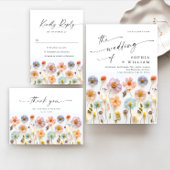 Retro Pastel Roze Boho Wildflower Bruiloft Details Menu