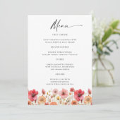 Retro Pastel Roze Boho Wildflower Bruiloft Details Menu (Staand voorkant)