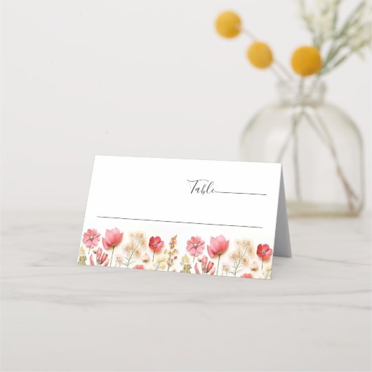 Retro Pastel Roze Boho Wildflower Bruiloft Plaatskaartje (Voorkant)