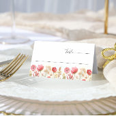 Retro Pastel Roze Boho Wildflower Bruiloft Plaatskaartje