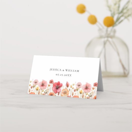 Retro Pastel Roze Boho Wildflower Bruiloft Plaatskaartje (Achterkant)