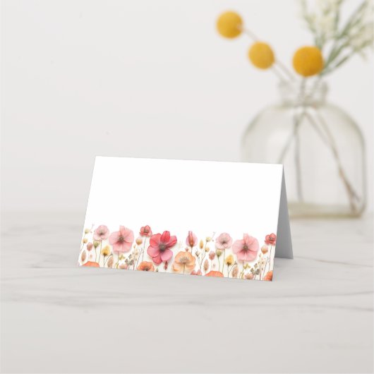 Retro Pastel Roze Boho Wildflower Bruiloft Plaatskaartje (Voorkant)