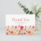 Retro Pastel Roze Boho Wildflower Dank u Bedankkaart (Staand voorkant)