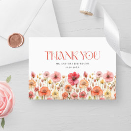 Retro Pastel Roze Boho Wildflower Dank u Bedankkaart