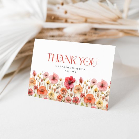 Retro Pastel Roze Boho Wildflower Dank u Bedankkaart
