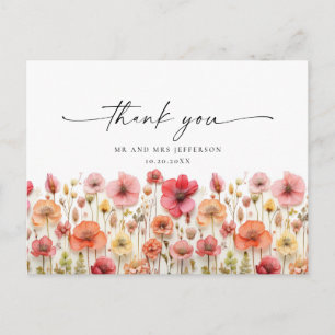 Retro Pastel Roze Boho Wildflower Dank u Briefkaart