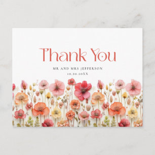 Retro Pastel Roze Boho Wildflower Dank u Briefkaart