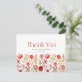 Retro Pastel Roze Boho Wildflower Dank u Briefkaart (Staand voorkant)