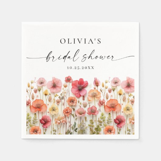 Retro Pastel Roze Boho Wildflower Vrijgezellenfees Servet (Voorkant)