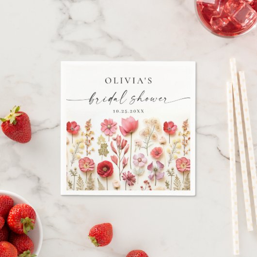 Retro Pastel Roze Boho Wildflower Vrijgezellenfees Servet (Insitu)