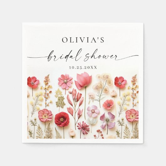 Retro Pastel Roze Boho Wildflower Vrijgezellenfees Servet (Voorkant)