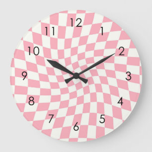 Retro Pastel Roze cheques gekookte Dorm Grote Klok