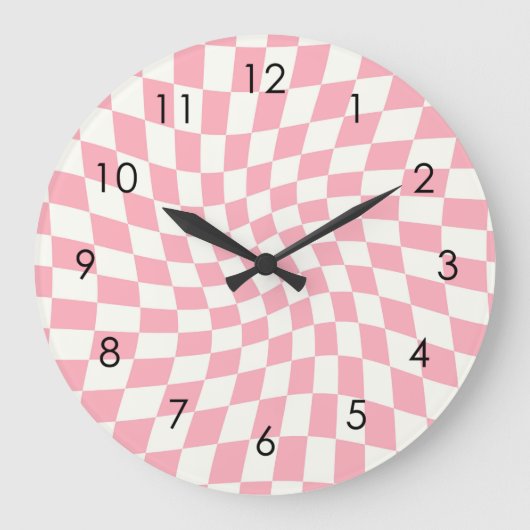 Retro Pastel Roze cheques gekookte Dorm   Grote Klok (Voorkant)