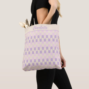 Retro Pastel Roze en Paars Patroon Aangepast Tote Bag