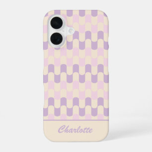 Retro Pastel Roze en Paarse Gepersonaliseerde Patr iPhone 16 Hoesje