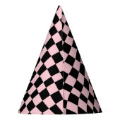 Retro Pastel Roze en zwart gecheckt Feesthoedjes (Achterkant)
