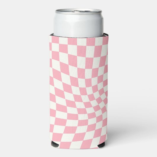 Retro pastel roze geruit geruit geruit seltzer blikjeskoeler (Seltzer Voorkant)