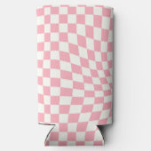 Retro pastel roze geruit geruit geruit seltzer blikjeskoeler (Achterkant)