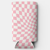 Retro pastel roze geruit geruit geruit seltzer blikjeskoeler (Voorkant)