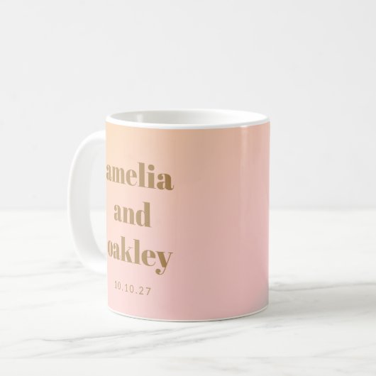 Retro Pastel Roze Gradiënt Unieke Bruiloft Custom Koffiemok (Voorkant links)