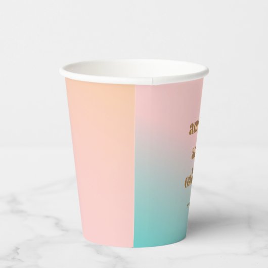 Retro Pastel Roze Gradiënt Unieke Bruiloft Custom Papieren Bekers (Rechts)