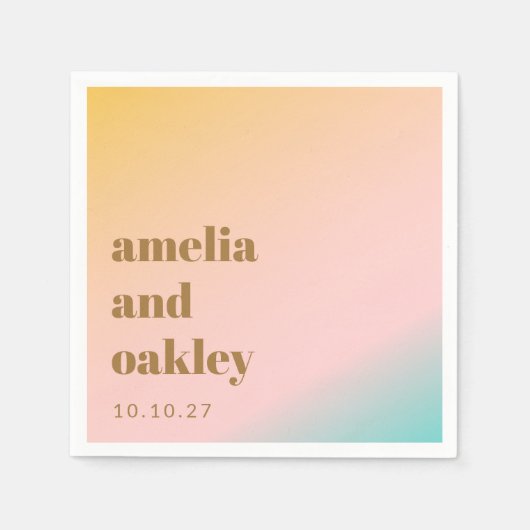 Retro Pastel Roze Gradiënt Unieke Bruiloft Custom Servet (Voorkant)