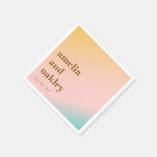 Retro Pastel Roze Gradiënt Unieke Bruiloft Custom Servet (Hoek)