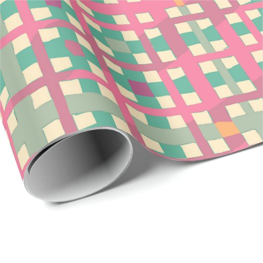 Retro Pastel Roze Groen Plaid Cadeaupapier (Rol Hoek)