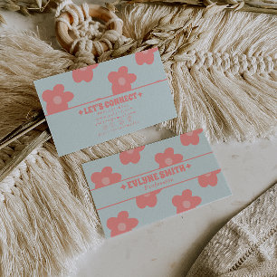 Retro Pastel Roze Groovy Bloemige Boho Meisjesacht Visitekaartje